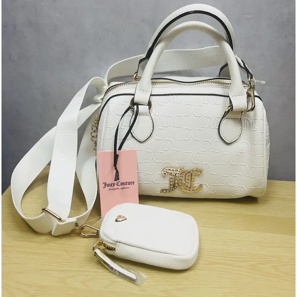 JUICY COUTURE Monogram/Gold White Satchel Bag With Bonus Mini Bag NWT